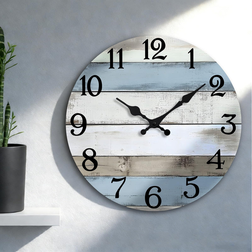 14 Inch Wall Clocks Battery Operated, Silent Non Ticking Wall Clock Wood, Coastal Country Design Rustic Wall Clocks