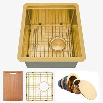 Gold Bar Sink Undermount, 16" X 18" Bar Prep Sink with Workstation