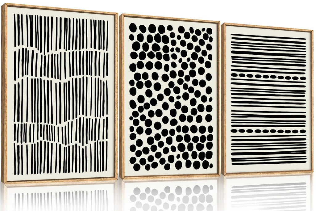 Abstract Black and White Framed Canvas Wall Art Set, Modern Geometric Wall Decor, Minimalist Line Art Prints, Neutral