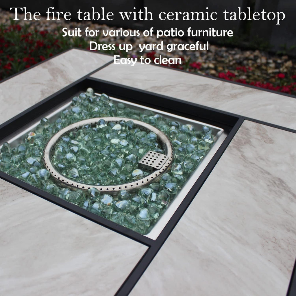 30" Propane Fire Pit with Real Ceramic Tabletop, 50000 BTU Gas Firepit Table with Lid & Glass Rock, Outdoor Fire Pit for Dining or Party, Firepit for - Image 4