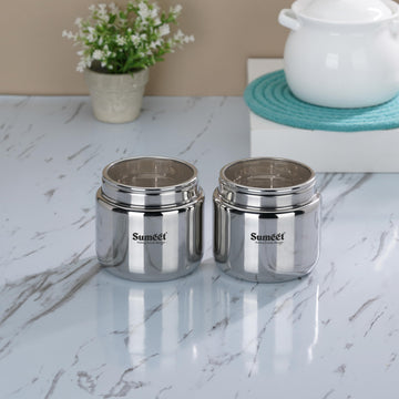 Silver Beni Shape Stainless Steel Canisters/Dabba/Storage Containers with See Through Lid, Set of 2 Pcs, 1.45L Each