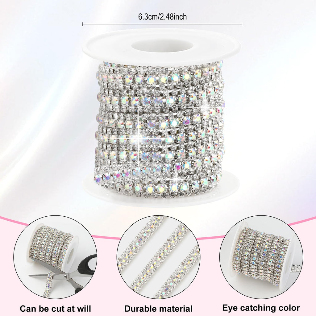 Rhinestone Chain, 3 Yard 3 Row Rhinestone Trim, Silver Bling Diamond Rhinestones Strips Glitter Bling Crystal