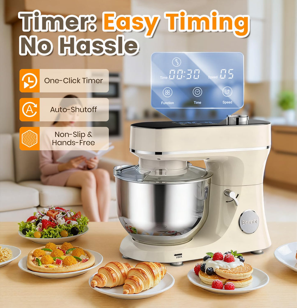 Stand Mixer 6QT Kitchen Mixer with LED Smart Touchscreen, 11-Speed Tilt-Head Mixer with Timer, 4 Preset Menus