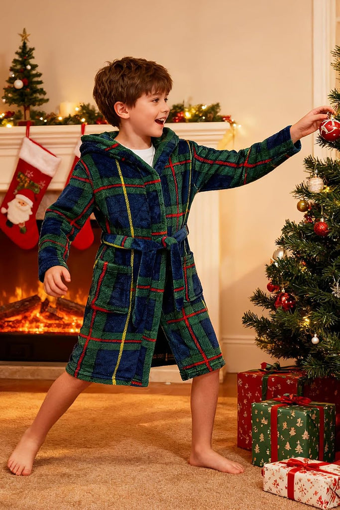 Boys Girls Robes Kids Toddler Flannel Hooded Bathrobe Pajamas Sleepwear