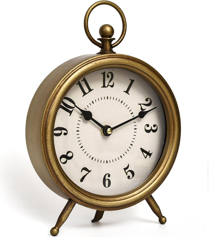 Antique Gold Finish Mantel Clock - Vintage Gold Table Clock on Stand, Decorative Desk and Shelf Clock