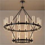 48 Inch Black Wagon Wheel Chandelier 2 Tier with Glass Shade, 24 Lights, Modern Farmhouse Style, Ideal for Dining Room, Kitchen, Entryways A115-B0CHF77S48