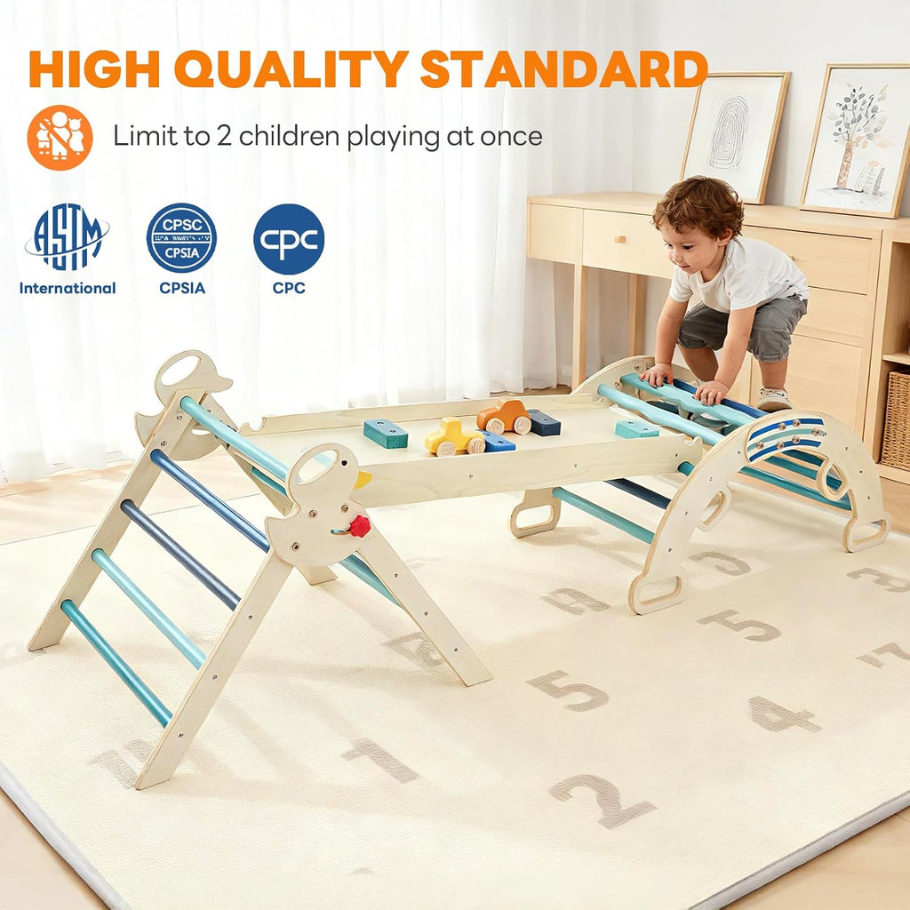 Triangle Set, Toddler Climbing Toys and Play Structure Indoor, in-1 Wooden Montessori Climbing Set with Arch, Ramp