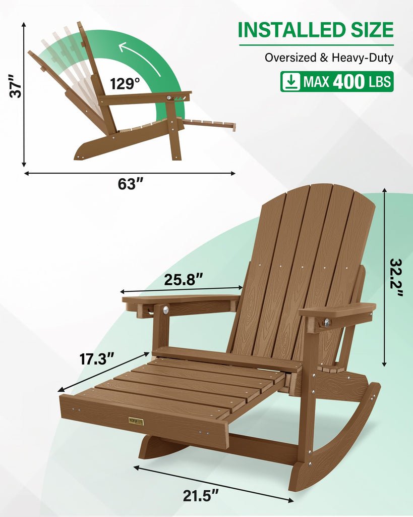 Adirondack Rocking Chairs Set of 2, with Footrest, 5-Level Adjustable