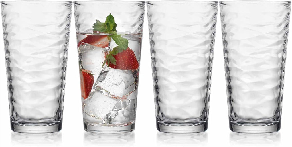 Drinking Glasses Set of 4 Highball Glass Cups, 17 Oz. Basic Cooler Glassware, ideal for Water, Juice, Cocktails, Iced