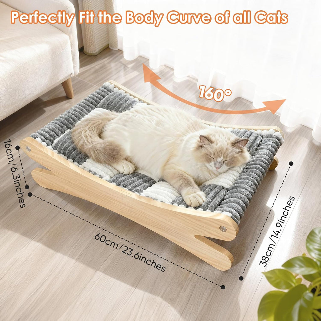 Plush Elevated Cat Bed - Cozy Raised Cat Hammock with Solid Wood Frame, Soft Furry Cushion for Indoor Cats & Small