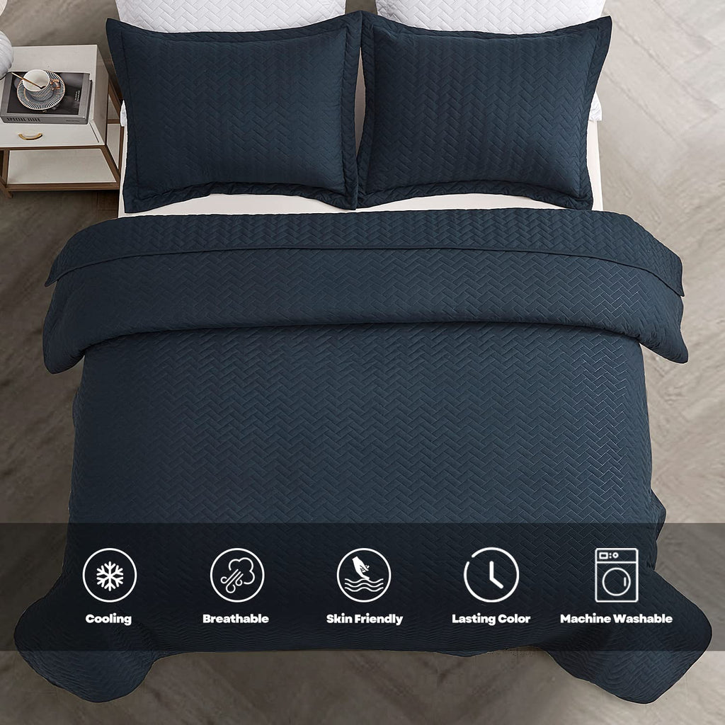 Navy Quilt Set, Extra Long Bedspread