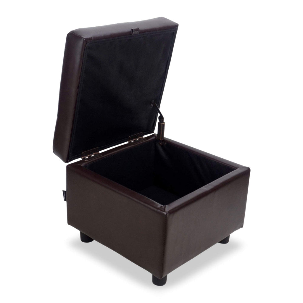 Tufted Leather Square Flip Top Storage Ottoman Cube Foot Rest (Brown with Storage)