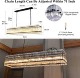 55 Inch Modern Rectangular Black Crystal Glass Chandeliers, Dining Room Chandeliers, for Living Room, Kitchen Island, Foyer, Water Ripple Chandelier, Adjustable Hanging Chandelier A119-B0DTT4QR9C