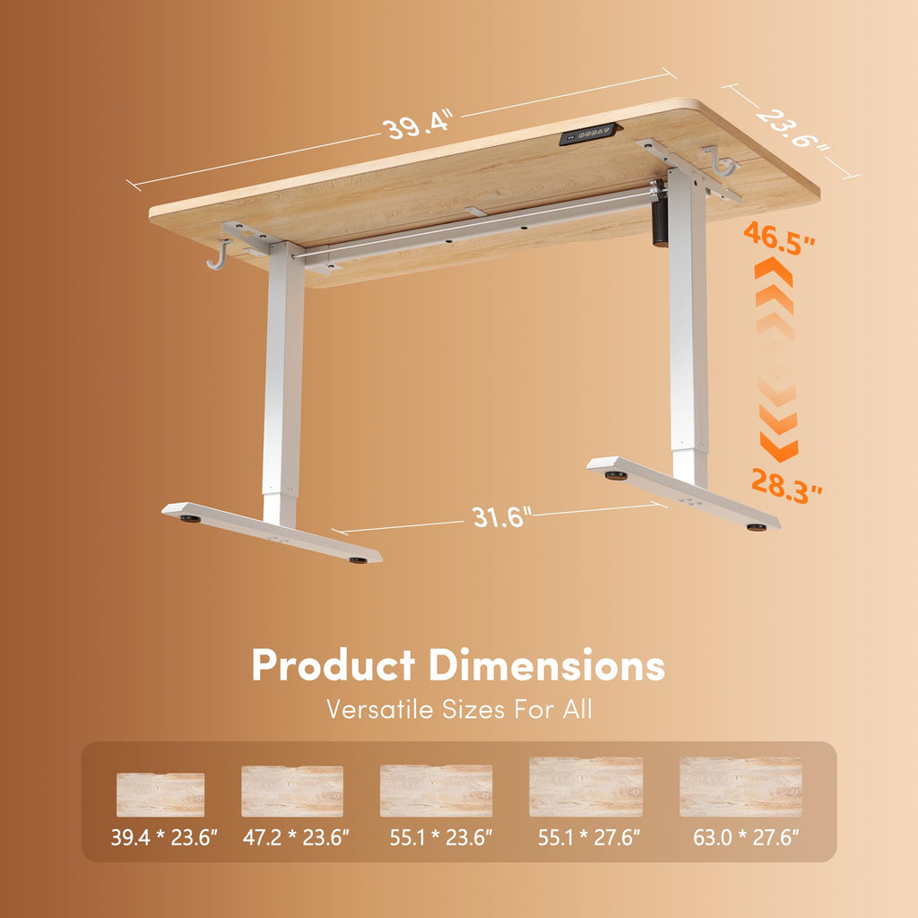 40 x 24 Inchs Electric Standing Desk, Height Adjustable, Sit Stand Up, Computer Office Desk with Splice Board, White