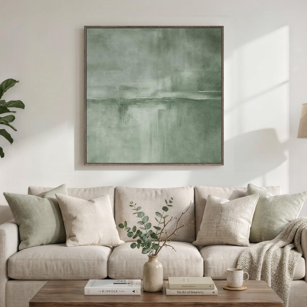 Large Framed Sage Green Abstract Wall Art Decor, 36x36 In