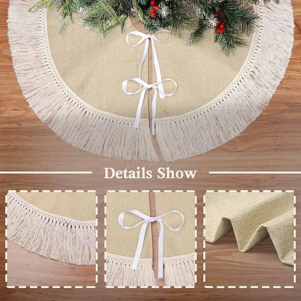 24" Burlap Tree Skirts with Tassel, Fall Tree Skirt for 2-3 Ft Tabletop