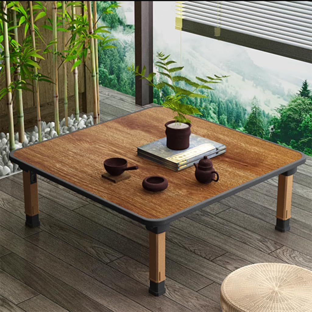 Japanese Wooden Folding Tea Coffee Tables, Square Floor Adjustable Low Table for Tatami Sitting On The Floor