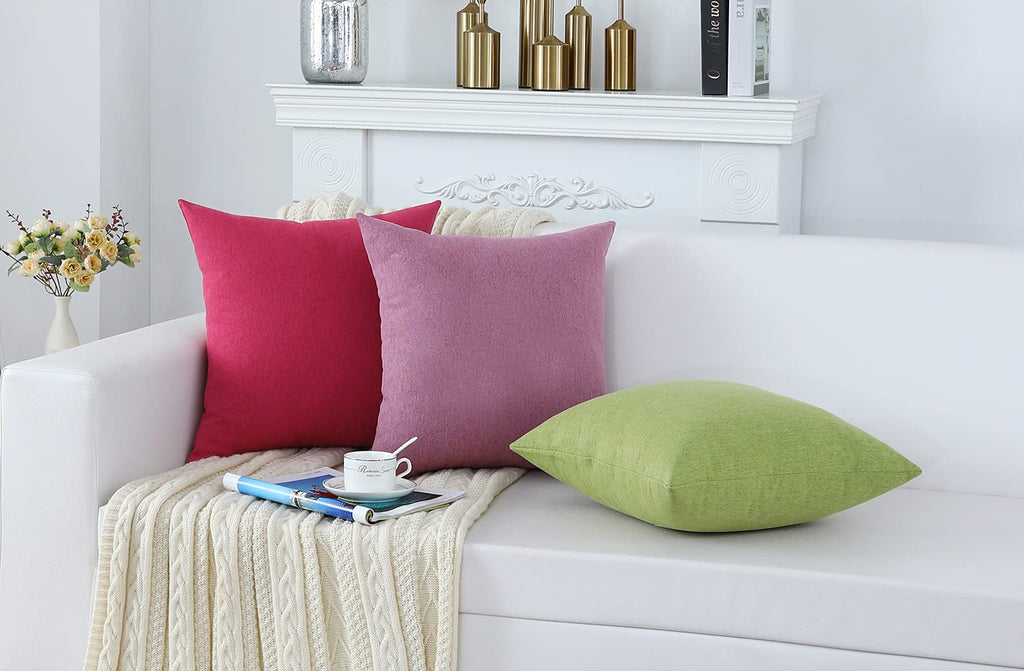 Decorative Burgundy Red Throw Pillow Covers Rustic Farmhouse Square Linen Burlap Soft Comfy Solid Cushion Couch Cases