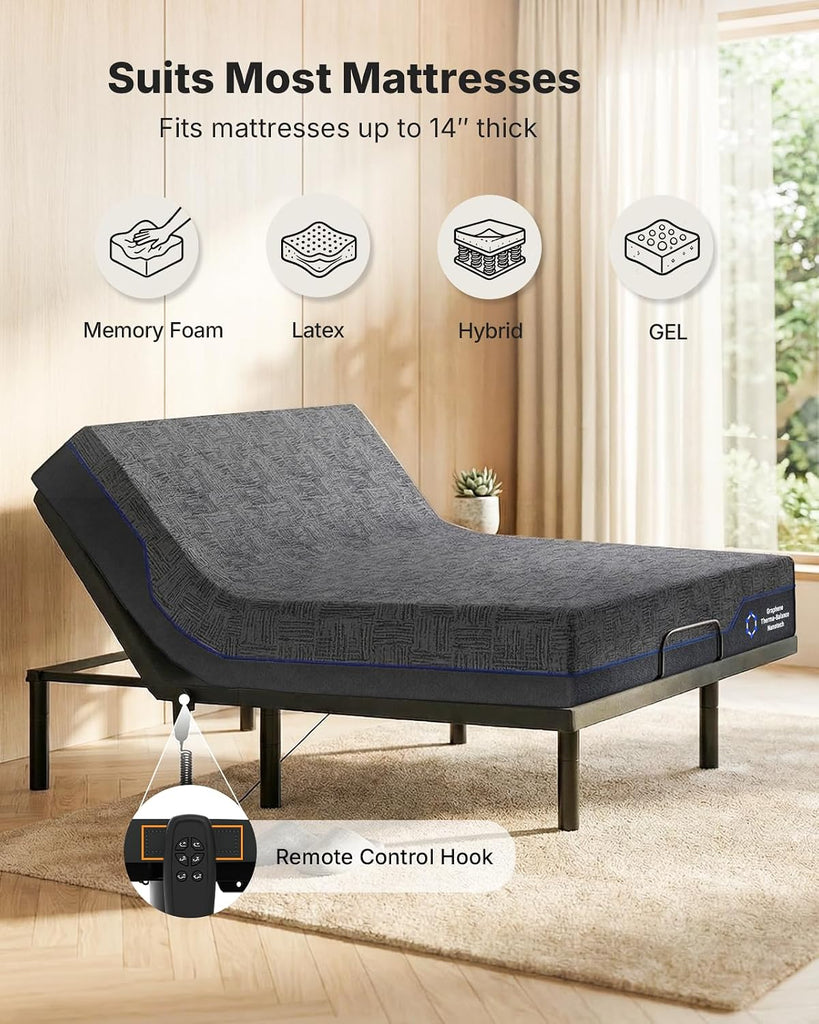 Amada King Adjustable Bed Frame with Head and Foot Incline, Quiet Motor