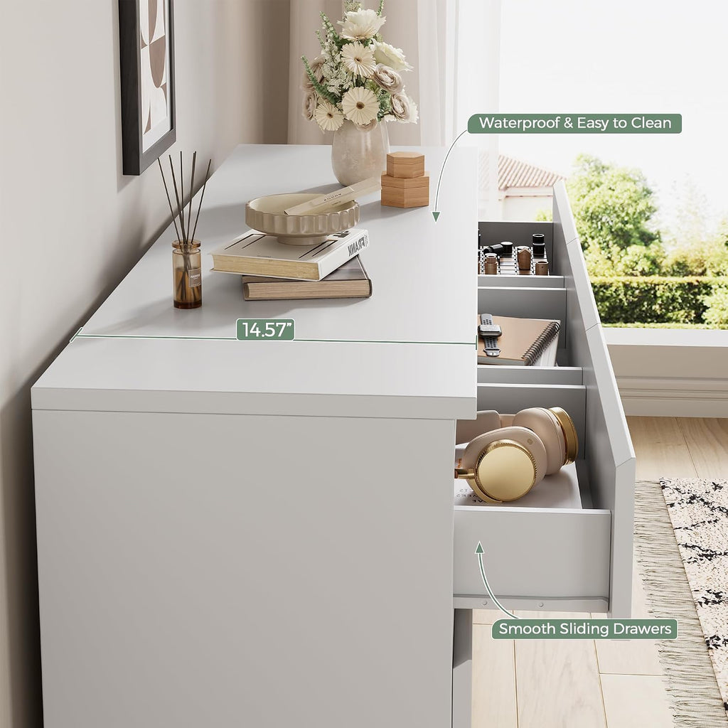 White 9 Drawer Dresser ,Modern Wood Dressers & Chest of Drawers with No-Handle Design, Long Dressers for Closet