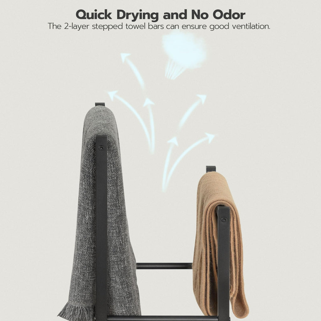 Free Standing Towel Rack, 2 Tier Blanket Rack, 16.5" L x 9.4" W x 31.5" H, Blanket Holder, Drying and Display Rack