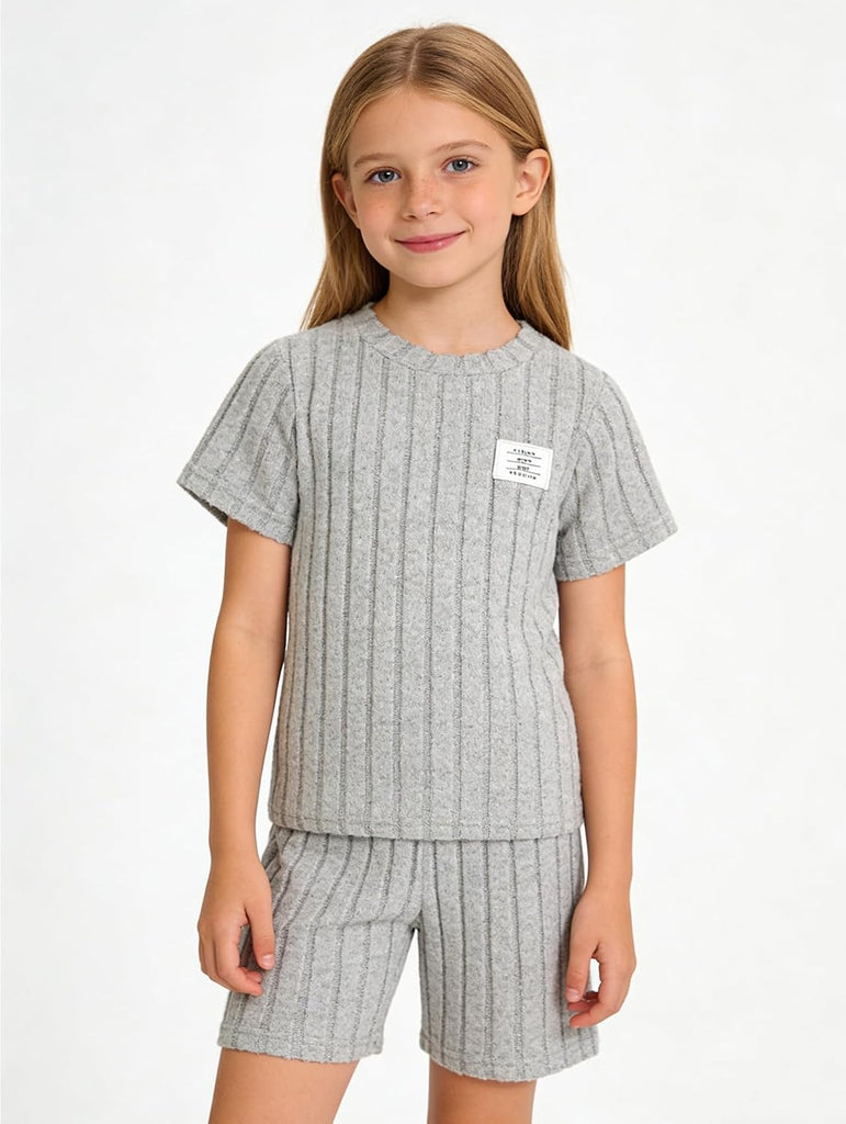 Girls Piece Knit Tee & Shorts Set for Summer
