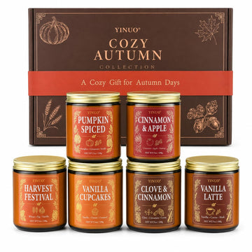 Fall Scented Candles Gift Set, 6 x 7 oz Cozy Autumn Collection Candles