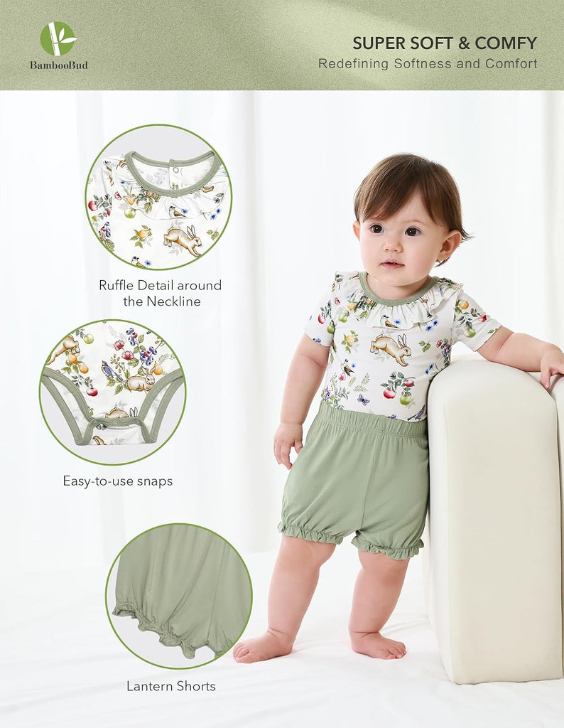 Baby Girls Clothes Set Ruffle Knit Bodysuit with Shorts Toddler Girl Viscose from Bamboo Clothing