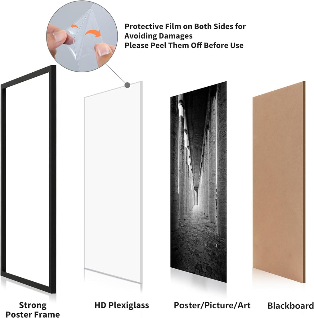 24x36 Poster Frame Black 2 Pack, Poster Frames 24 x 36 inches or 24x36 Picture Frames with HD Plexiglass for