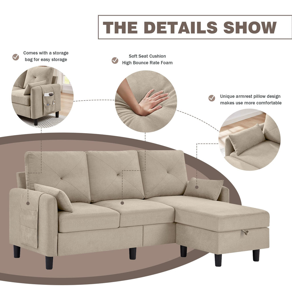 77" Small L Shaped Sectional Sofa Couches, Beige