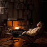 Modern Reading Chair and Ottoman — Walnut Leather