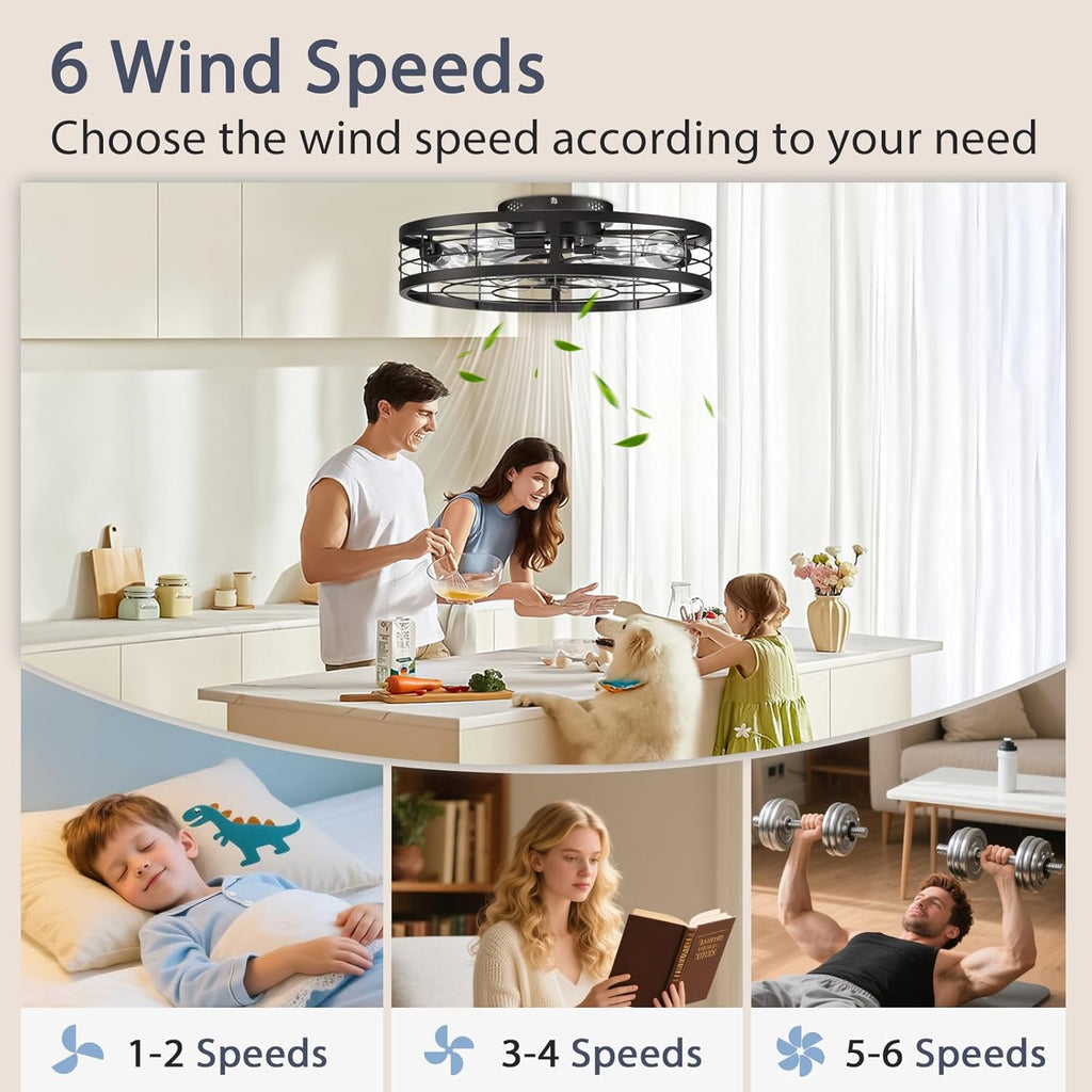 Caged Ceiling Fan with Light and Remote,23.6 inch Fandelier Ceiling Fan with Light Flush Mount