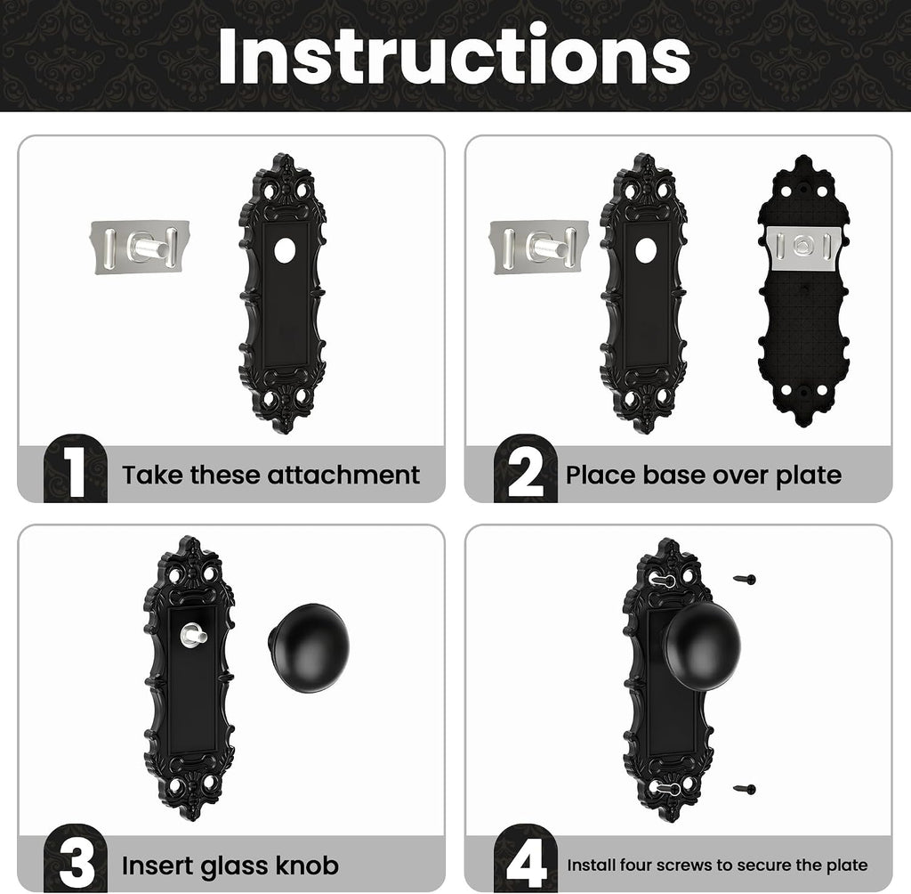 Matte Black Dummy Door Knobs Antique Interior, 2 Pack