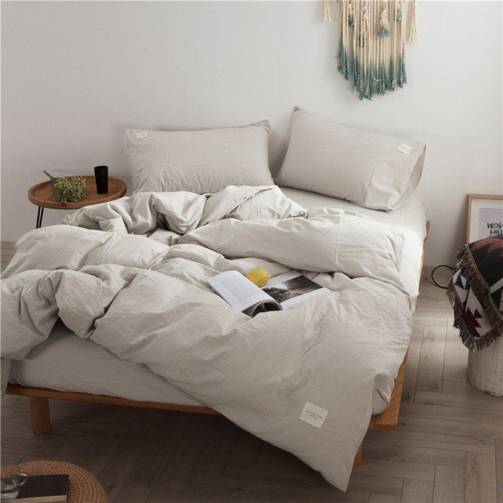 3-Piece 100% Washed Cotton Duvet Cover Simple Style Bedding Set with Zipper Closure - Ultra Soft and Easy Care