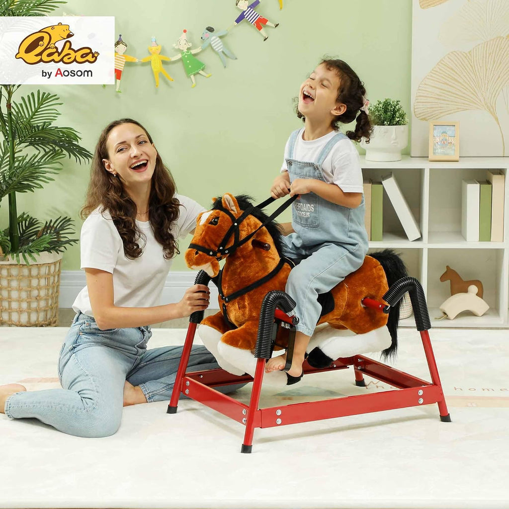 Spring Rocking Horse Plush Horse Ride-on for Kids 3-8 Years Brown