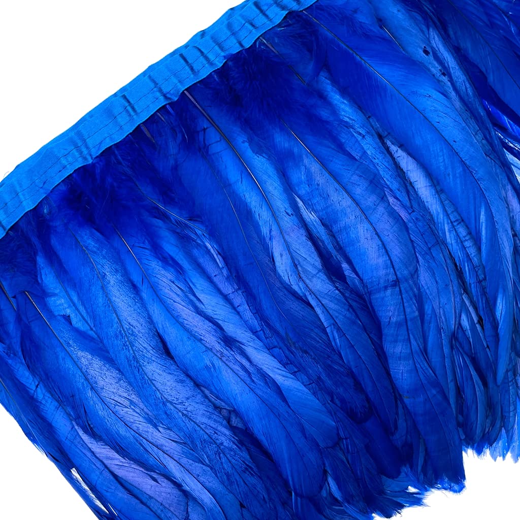 Rooster Hackle Feather Fringe Trim 8-10inch in Width for DIY Sewing Craft Decoration Pack of 1 Yard (Royal Blue)