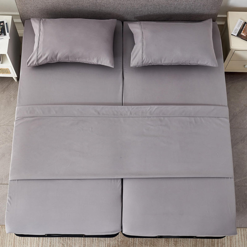 Split Queen Sheets Set for Adjustable Bed Grey