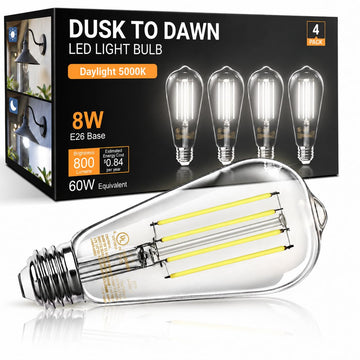 Dusk to Dawn Light Bulbs Outdoor ST58 Edison Bulbs LED, 5000K 4 Pack