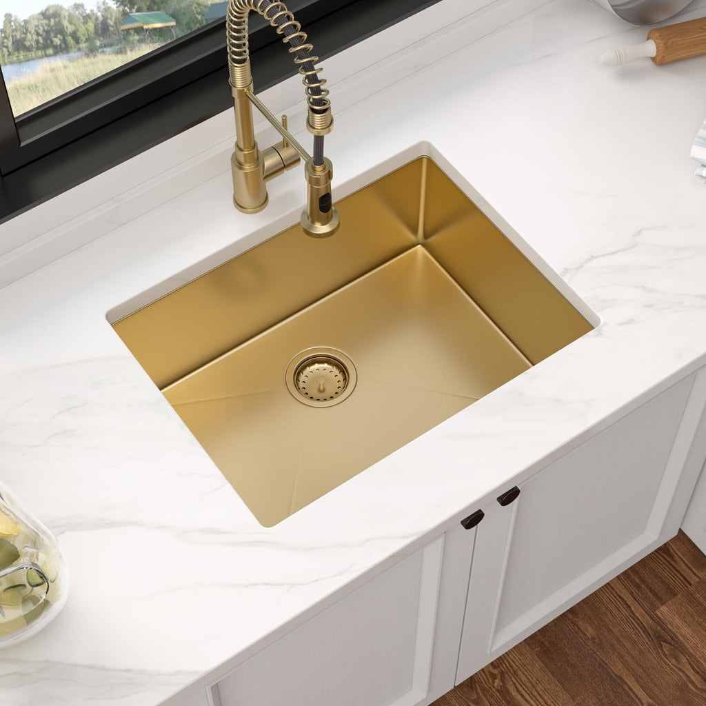 24 Gold Stainless Steel Undermount Kitchen Bar Sink with Offset