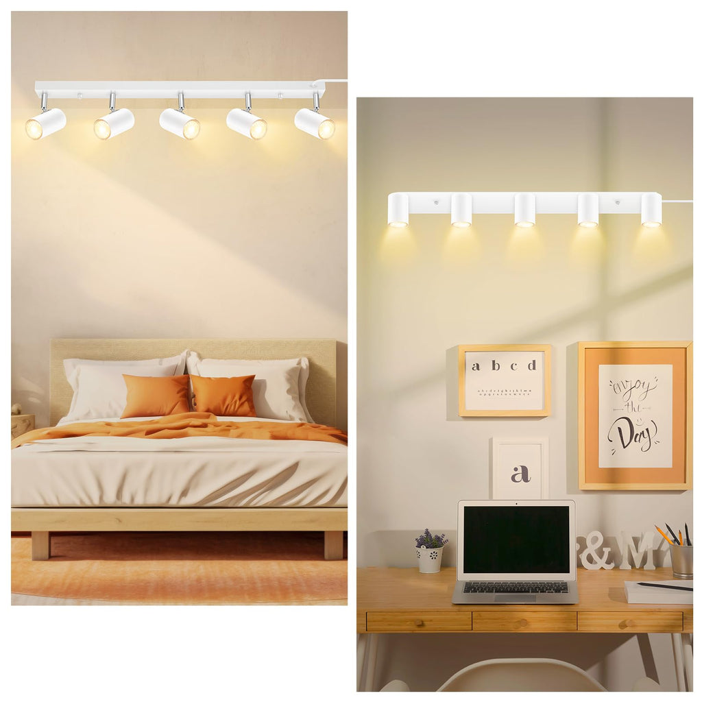 5 Light Track Lighting Kit,30'' White Modern Plug in Ceiling Spotlight,Industrial LED Wall Light Cabinet Gallery Bar