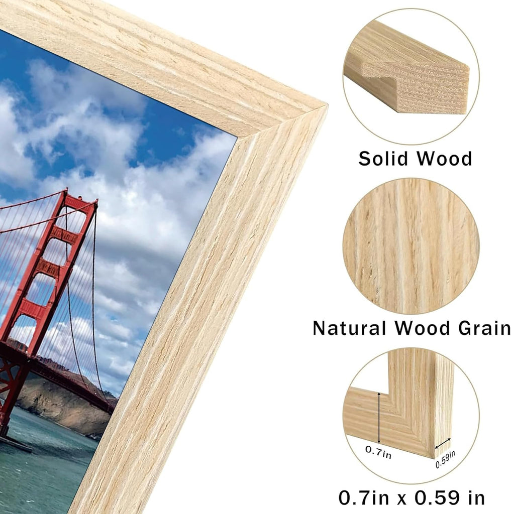 24x36 Frame Natural Wood, Display 20x30 with Mat or 16x24 Without Mat, Wall Hanging Poster Frames with Plexiglass