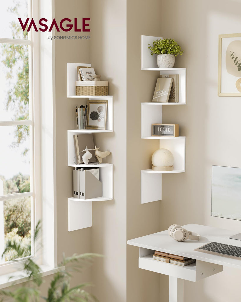 Set of 2 Corner Shelves Wall Mount, 4-Tier Floating Bookshelves