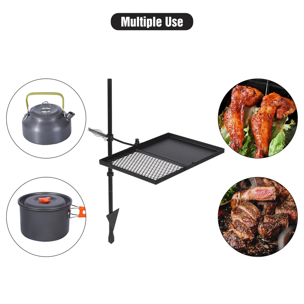 Swivel Campfire Grill Grate and Griddle, Adjustable Fire Pit Grill Grate Over Fire Pit, Camp Fire Cooking Grate with