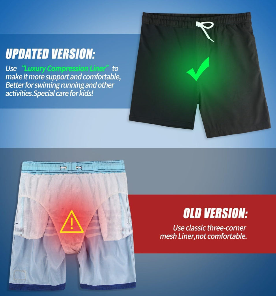 Boys Swim Trunks Soft Boxers Lined no Chafe Swimsuit Bathing Shorts Sandless Quick Dry UPF 50+ Functional Drawstring