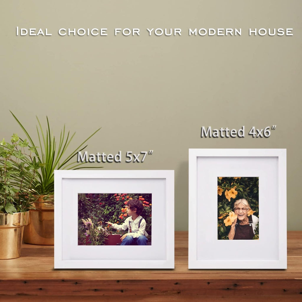 8x10 Picture Frames Set of 4, Made of Solid Wood Covered by Plexiglass 4x6 and 5x7 with Mat or 8x10 without Mat, for