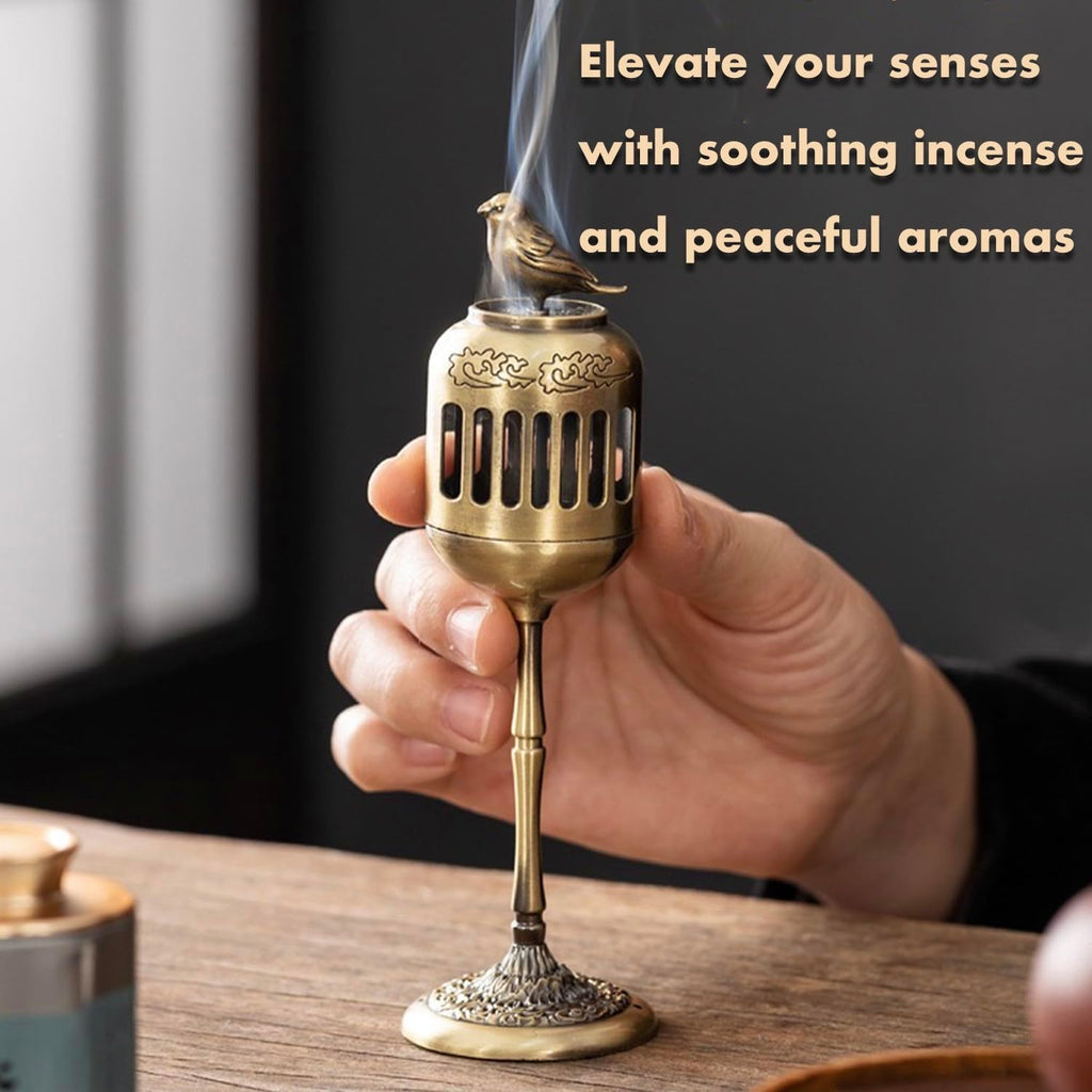 Antique Golden Magpie Lantern Incense Burner, Multi-Use Decorative Incense Holder, Elegant Zinc Alloy Craftwork