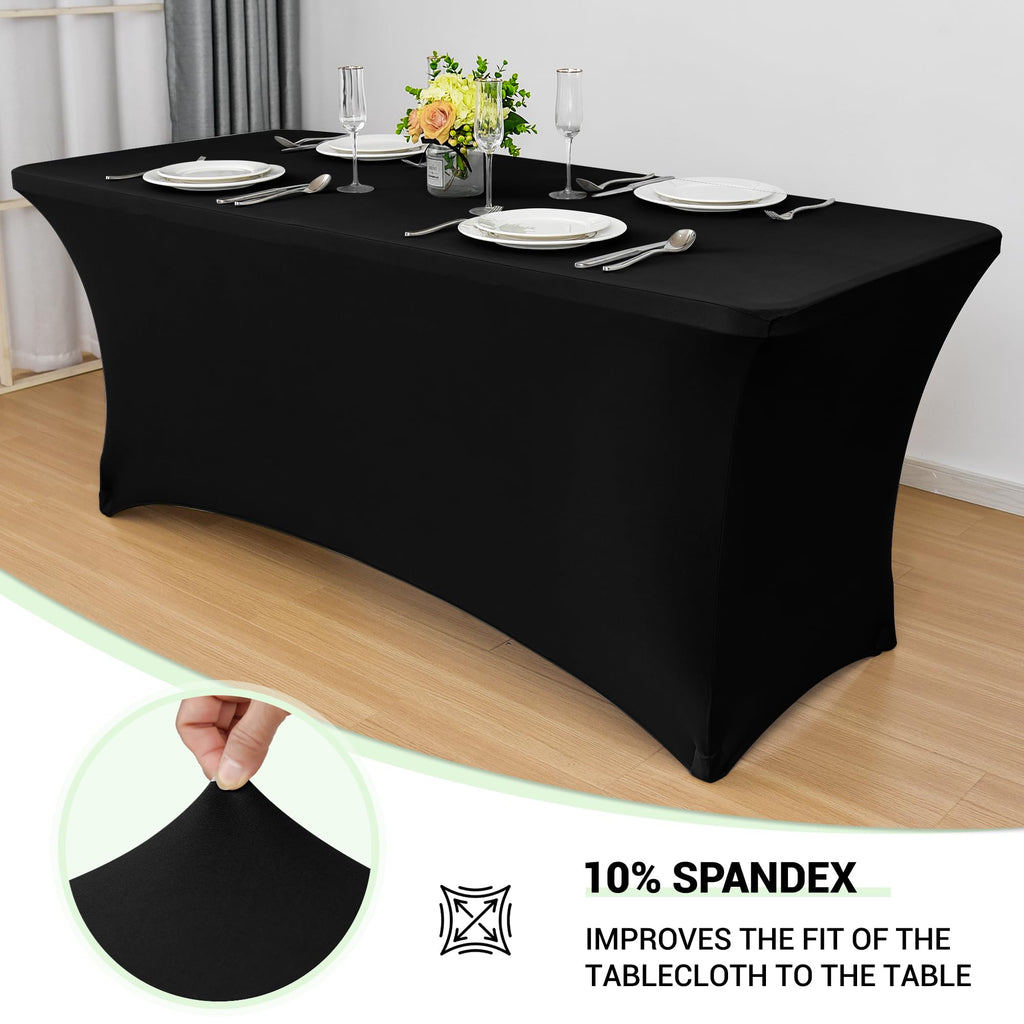 6ft Stretch Black Spandex Table Cloth 2 Pack for Folding Tables