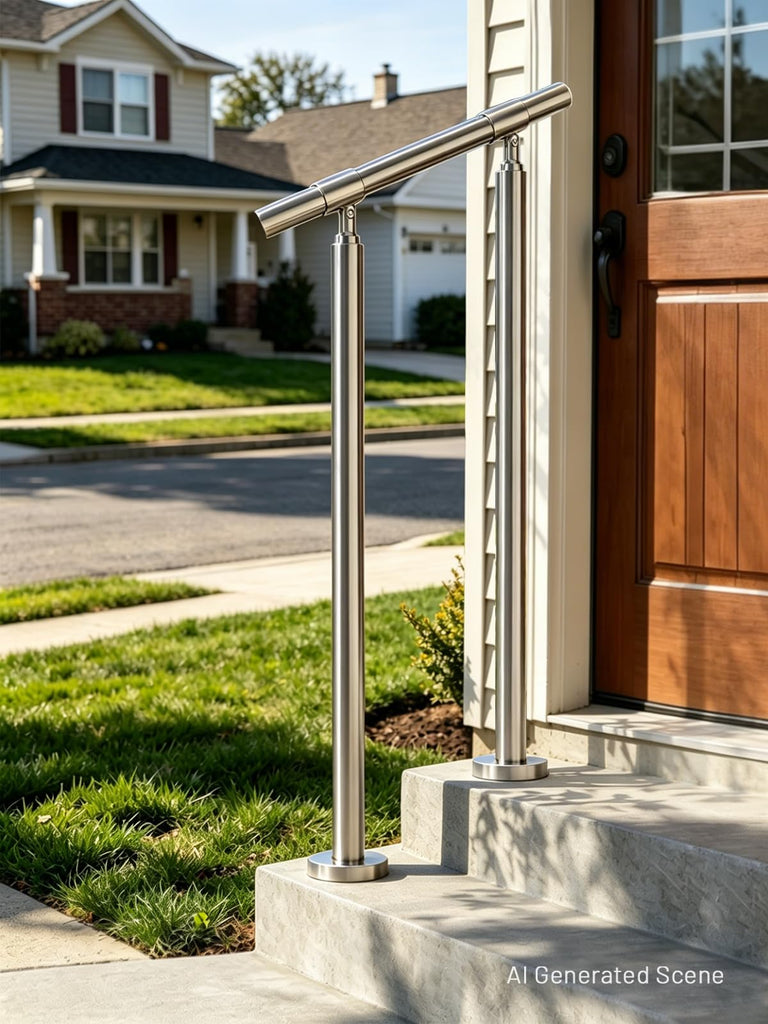 Small 1-2 Step Stair Railing, Handrail for Indoor Outdoor Steps, 1.65" OD Round DIY 304 Stainless Steel Transitional
