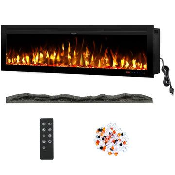 54" Electric Fireplace, Wall Mounted & Insert Electric Fireplace, W/Mixed Color Flame, Adjustable Brightness & Speed
