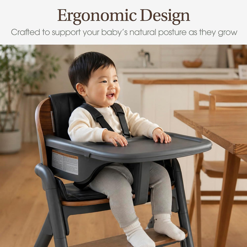 Step and Savor Convertible Wooden Baby High Chair-Walnut Gray | Beech Wood Seat, 5-Position Height Adjust, Double